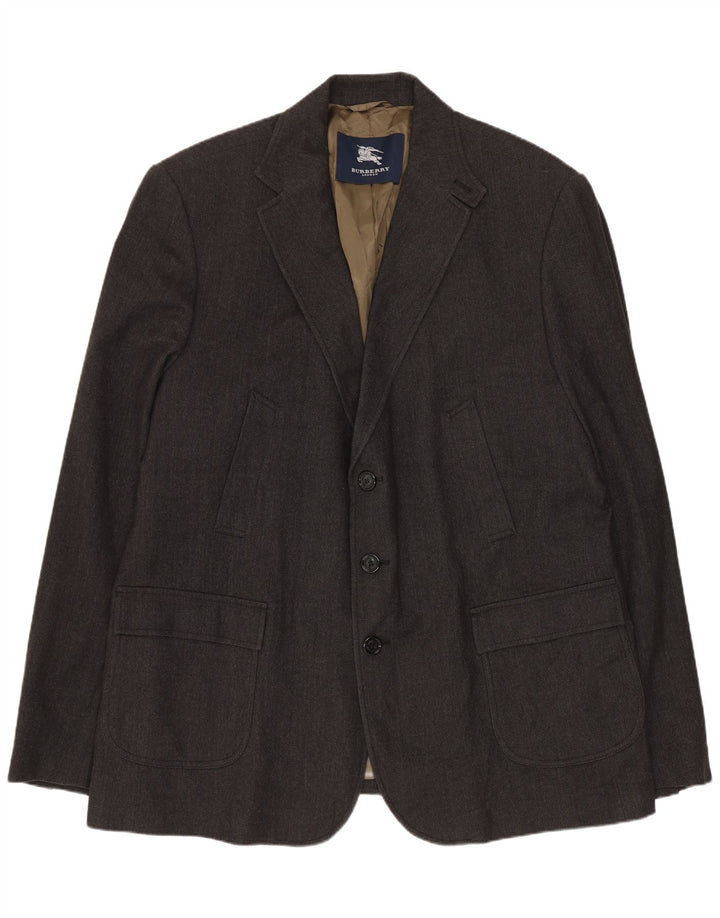Giacca blazer da uomo a 3 bottoni Burberry UK 42 XL lana a spina di pesce grigia