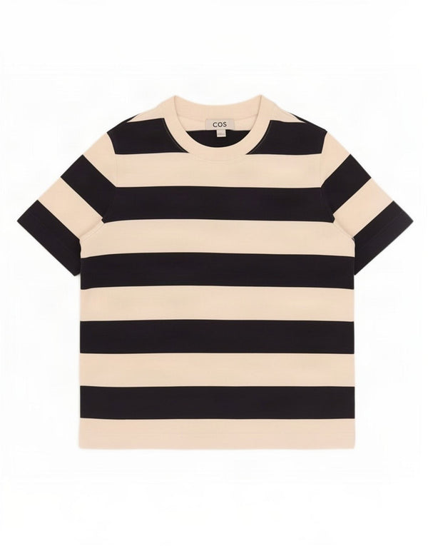 T-shirt Cos da donna Top UK 14 cotone a righe nere medie
