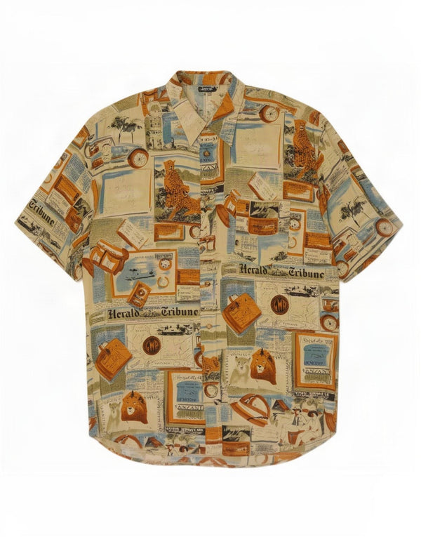 Camicia grafica vintage da uomo taglia 43/44 XL Patchwork multicolore