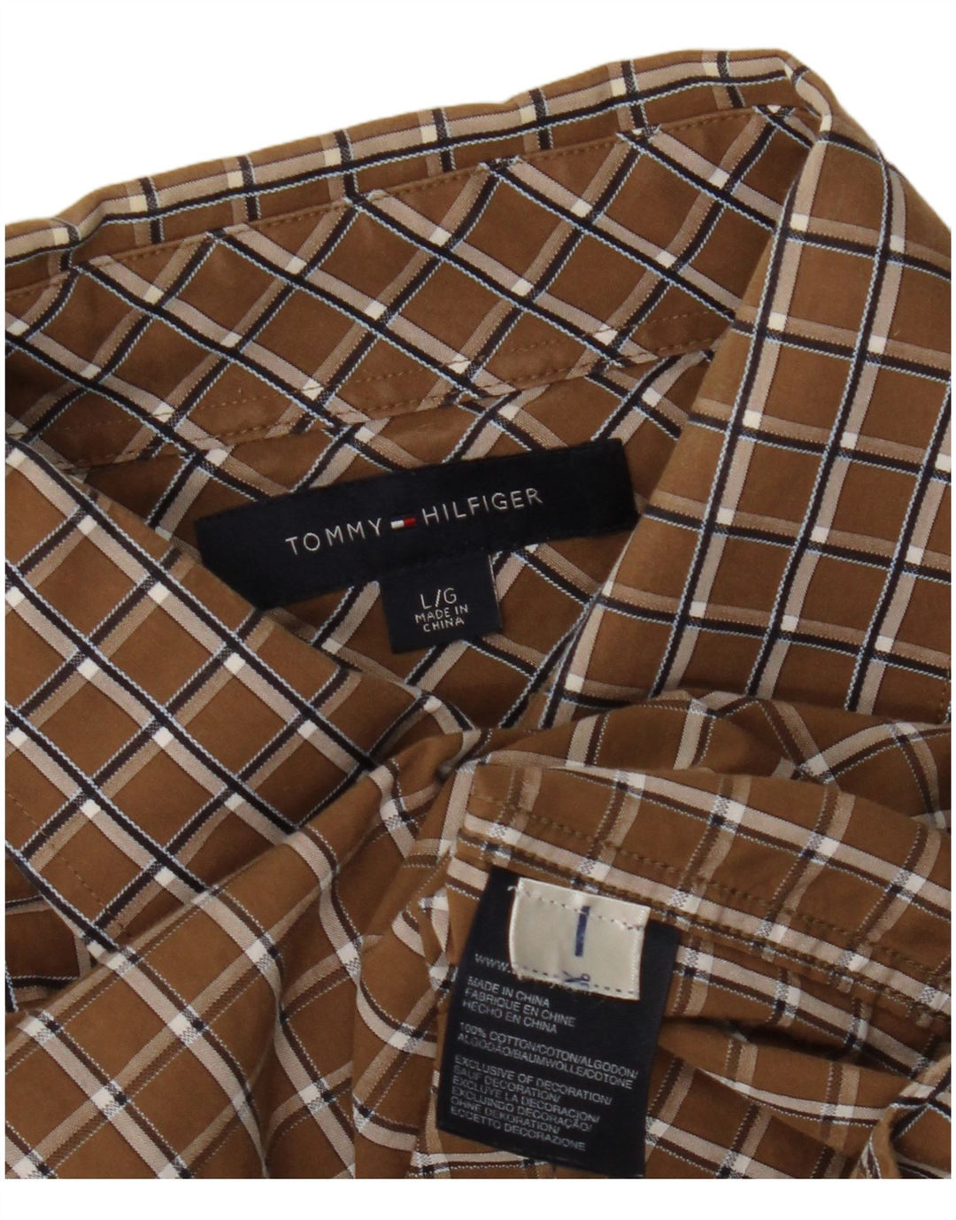 TOMMY HILFIGER Camicia a maniche corte da uomo in cotone a quadri marroni grandi