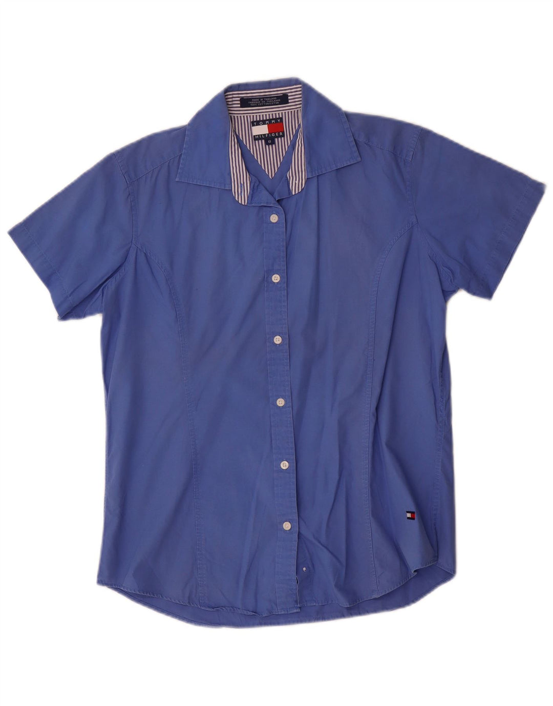 Camicia a maniche corte da donna Tommy Hilfiger US 8 cotone blu medio