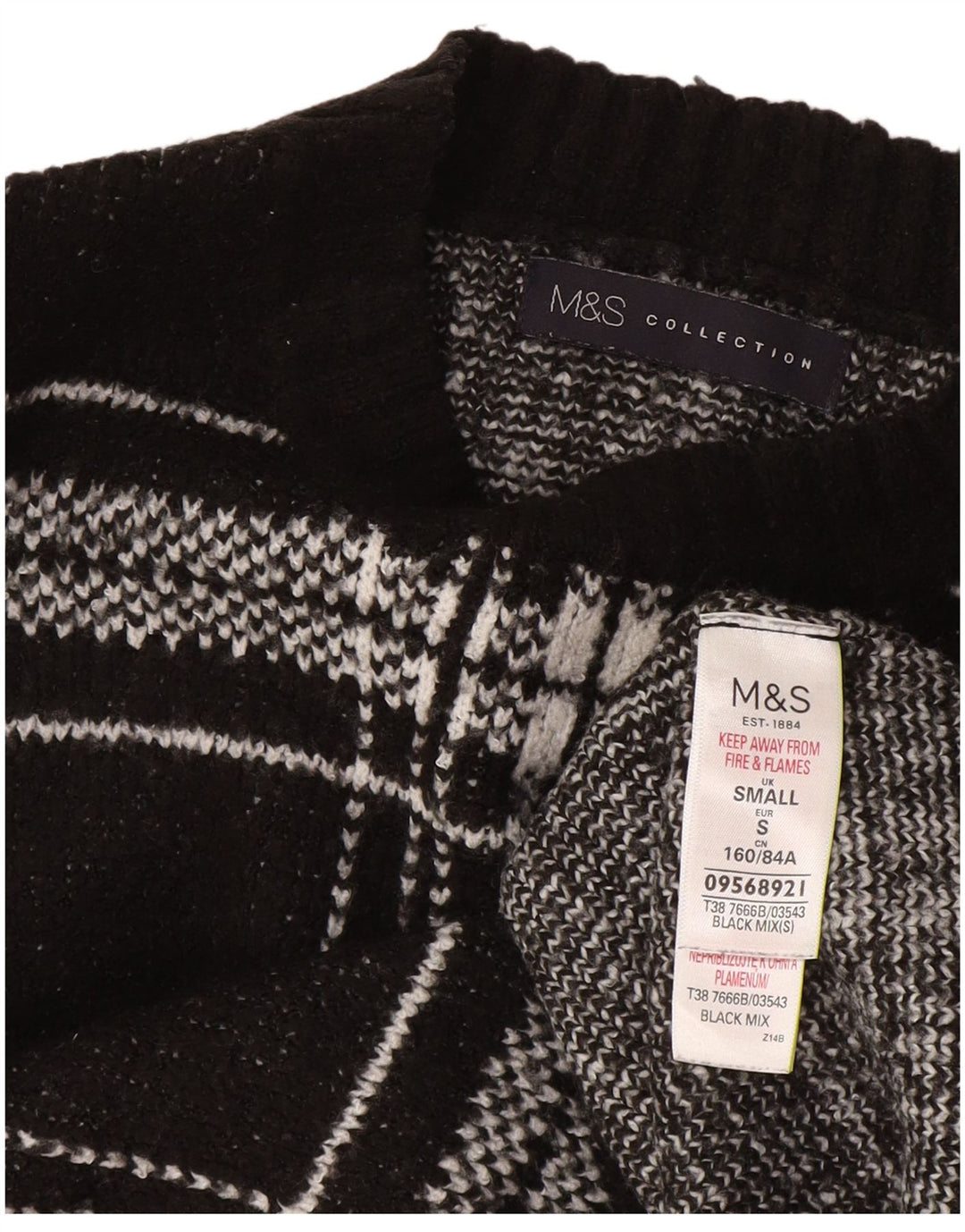 Maglione maglione girocollo da donna Marks & Spencer UK 10 piccolo quadretto nero
