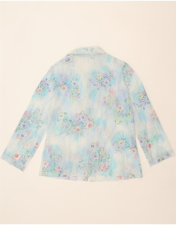 VINTAGE Womens Shirt Blouse UK 12 Medium Blue Floral Polyester Vintage Vintage and Second-Hand Vintage from Messina Hembry 