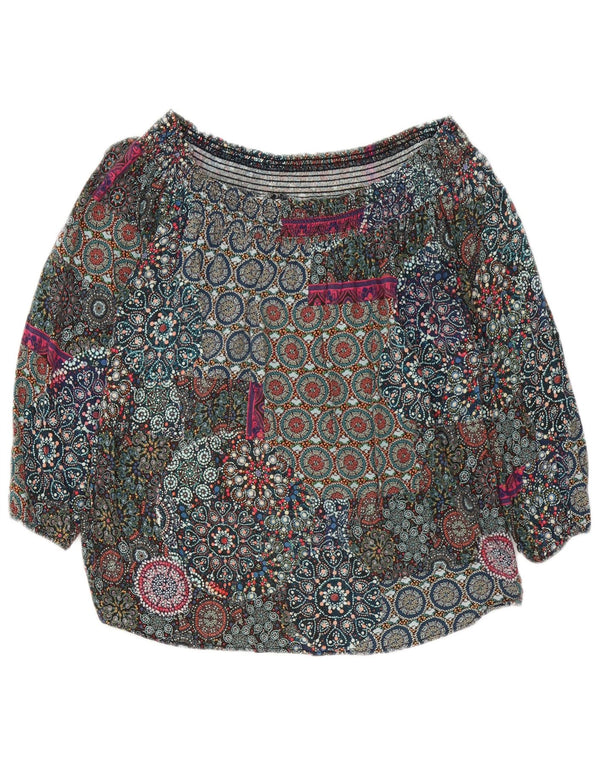 Desigual Top da donna con maniche a 3/4 e spalle scoperte UK 6 XS multicolore floreale