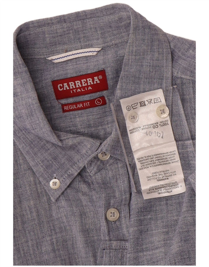 Camicia Carrera da uomo a maniche corte, vestibilità regolare, grande, in cotone blu