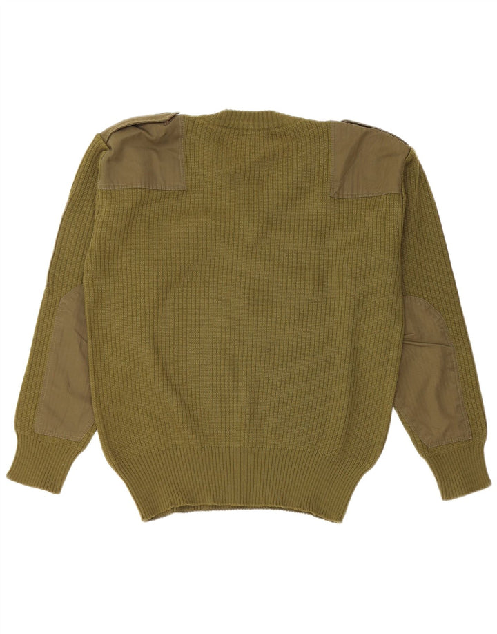 Maglione militare vintage da uomo con scollo a V color kaki medio