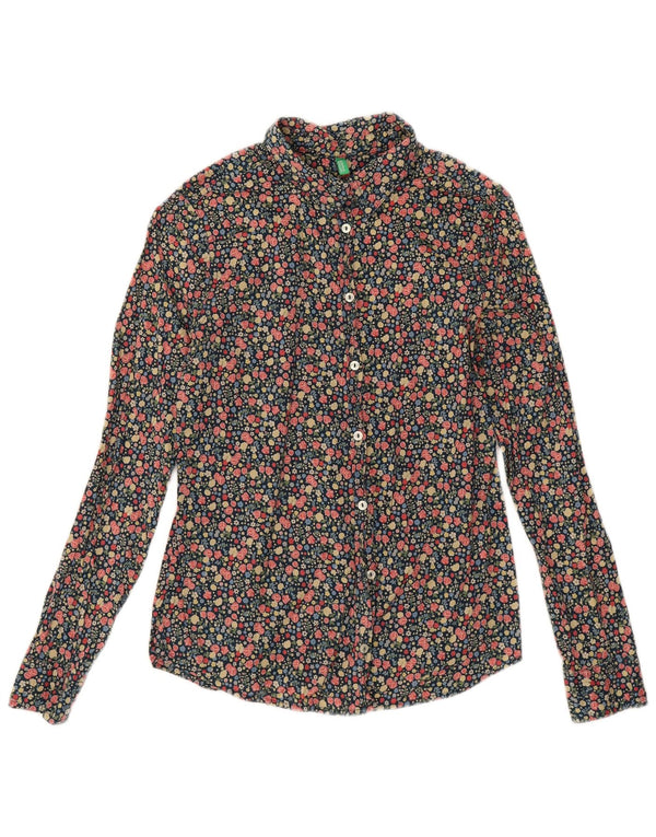 Camicia oversize da donna Benetton UK 6 XS Cotone floreale blu navy