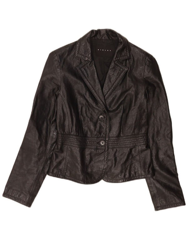 Giacca blazer in pelle a 2 bottoni corta da donna Sisley IT 40 piccola nera