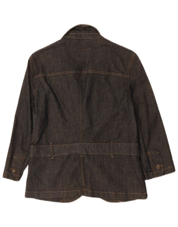Giacca blazer a maniche corte in denim da donna Massimo Dutti UK 10 piccola blu navy