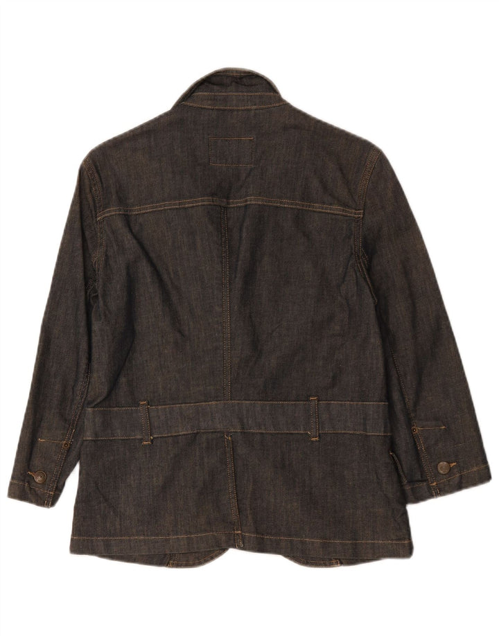 Giacca blazer a maniche corte in denim da donna Massimo Dutti UK 10 piccola blu navy