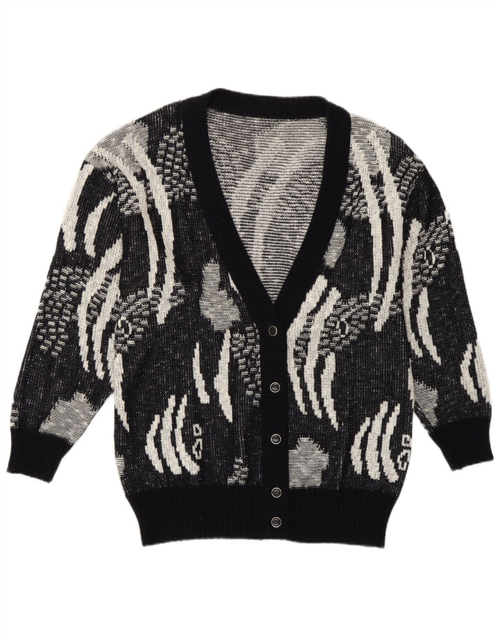 Maglione cardigan da donna vintage IT 42 Poliacrilico geometrico nero medio