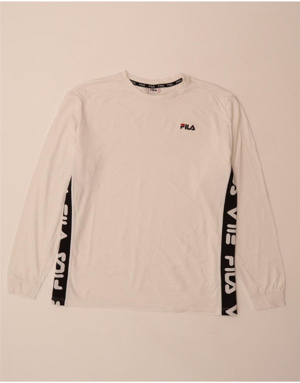 FILA Top grafico da uomo a maniche lunghe in cotone color block bianco grande