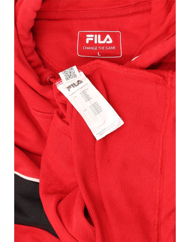 Felpa con cappuccio grafica da uomo Fila grande in cotone rosso