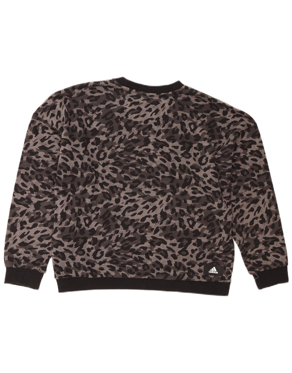 Felpa grafica da donna Adidas Maglione UK 16/18 Grande stampa animalier grigia