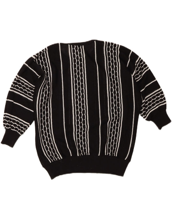 Vintage Womens Boat Neck Jumper Sweater EU 46 XL Black Striped Polyacrylic