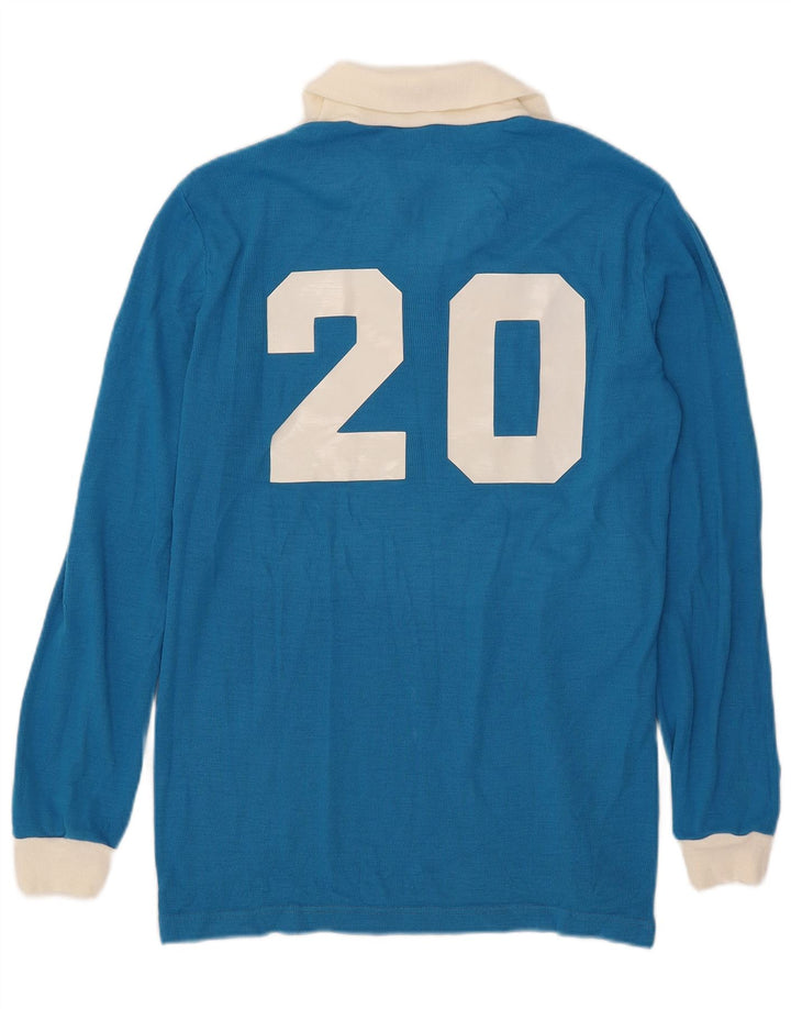 Polo da rugby grafica vintage da uomo a maniche lunghe blu medio