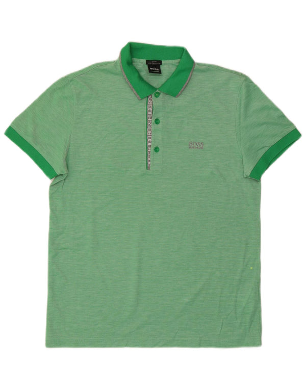 Polo Hugo Boss da uomo slim fit in cotone screziato verde medio