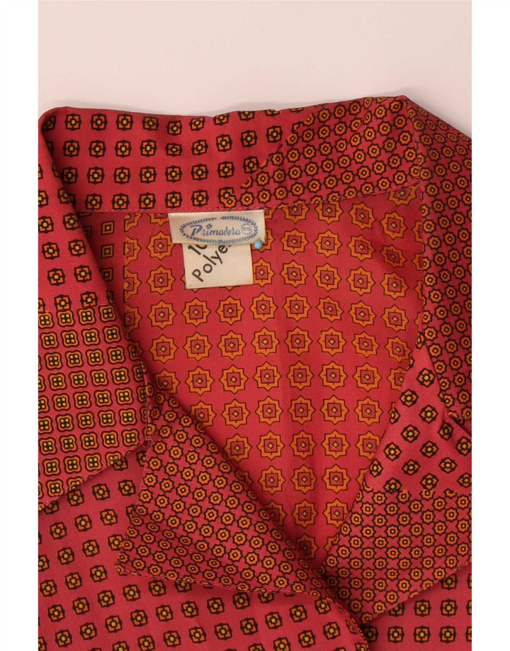 Camicetta camicia vintage da donna UK 16 Grande poliestere geometrico rosso