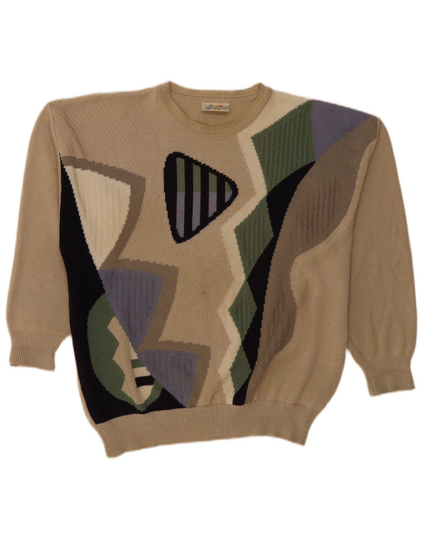 Maglione Maglione Girocollo Uomo Monello IT 50 Cotone geometrico Beige Medio