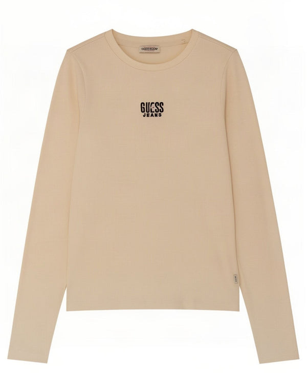 Guess Womens Top Long Sleeve UK 8 Small Off White Cotton