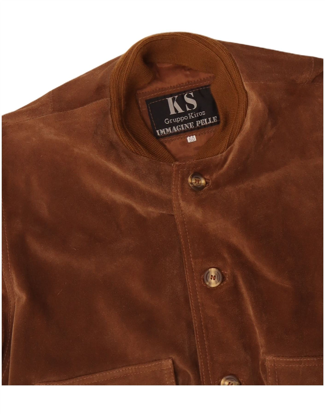 Giubbotto bomber in pelle scamosciata da uomo VINTAGE IT 50 Large in pelle marrone