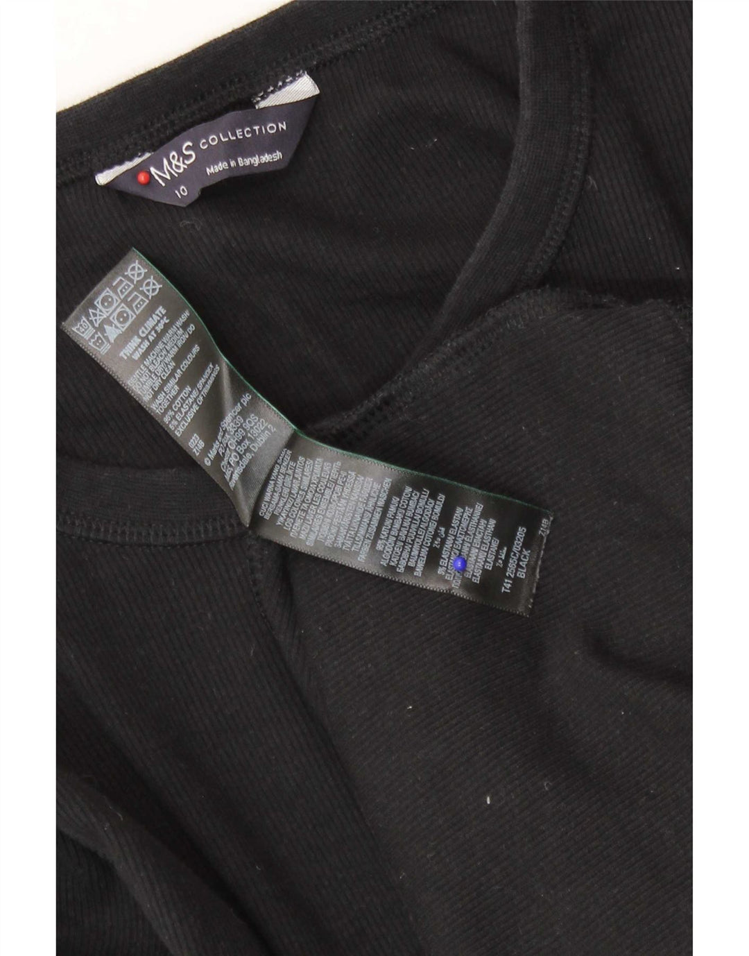Marks & Spencer Top da donna manica lunga UK 10 piccolo cotone nero
