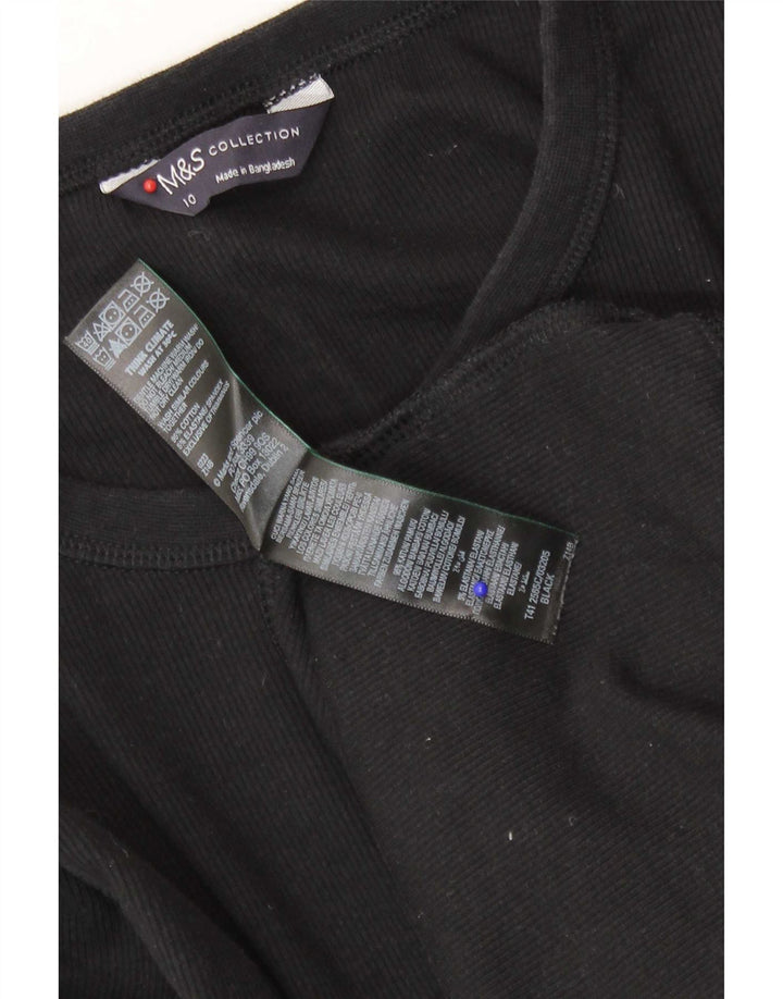 Marks & Spencer Top da donna manica lunga UK 10 piccolo cotone nero