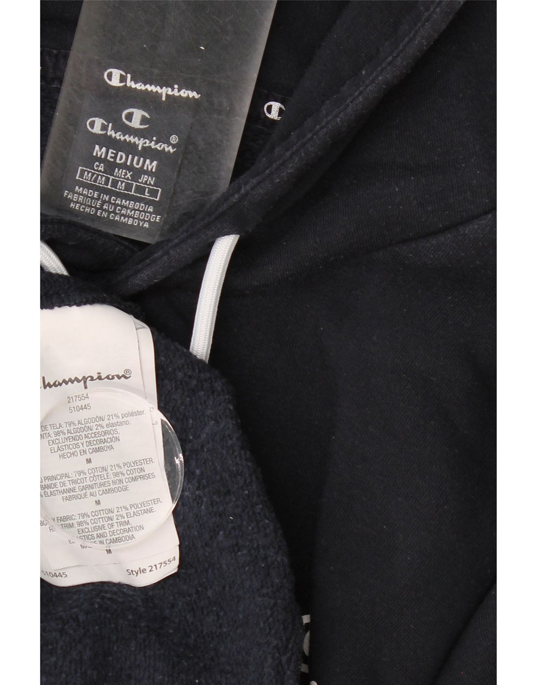 CHAMPION Mens Graphic Hoodie Jumper Medium Navy Blue Cotton Vintage Champion and Second-Hand Champion from Messina Hembry 