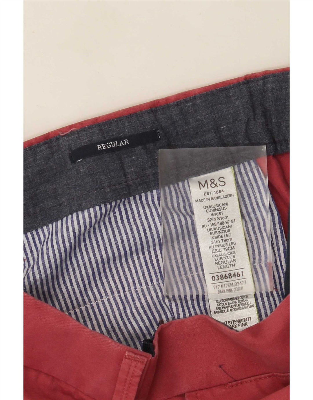 Pantaloni da abito regolari dritti da uomo Marks & Spencer W32 L28 cotone rosa