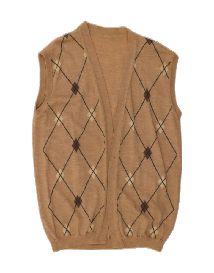 VINTAGE Womens Cardigan Sweater UK 14 Large Brown Argyle/Diamond Vintage Vintage and Second-Hand Vintage from Messina Hembry 