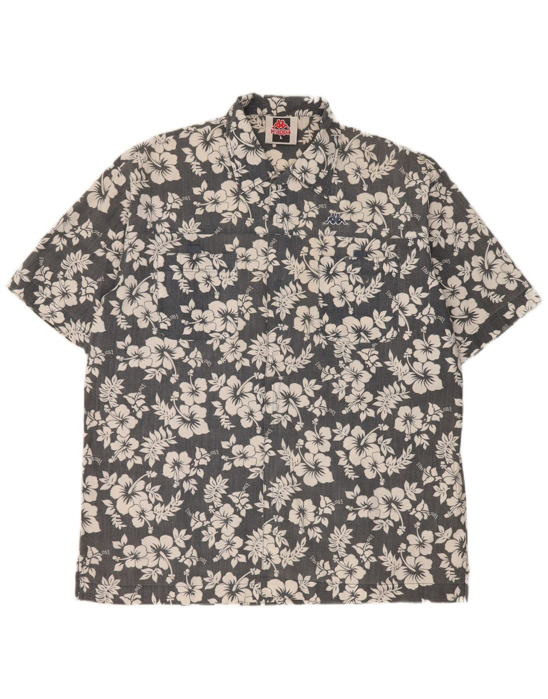 Camicia Kappa da uomo a maniche corte, grande, in poliestere floreale grigio