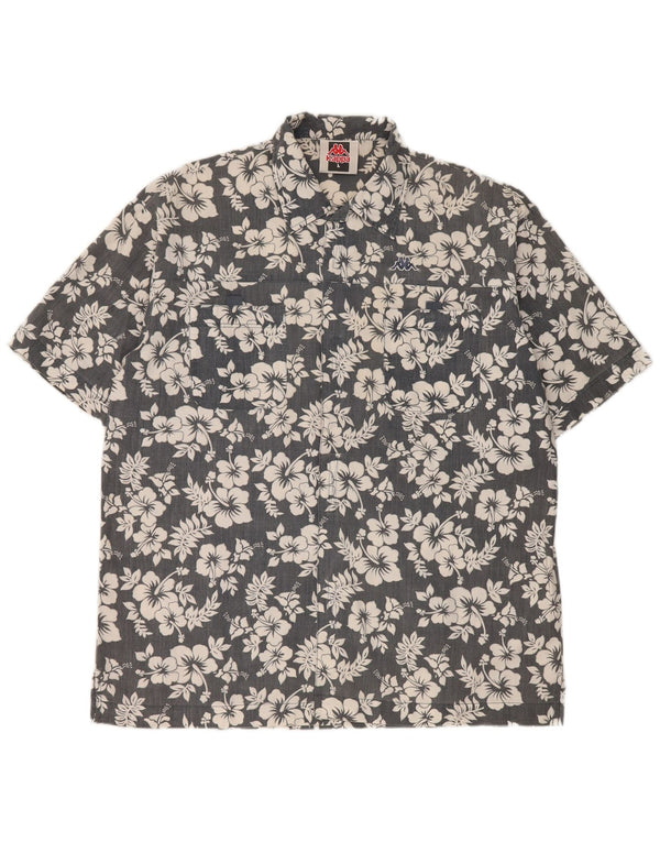 Camicia Kappa da uomo a maniche corte, grande, in poliestere floreale grigio