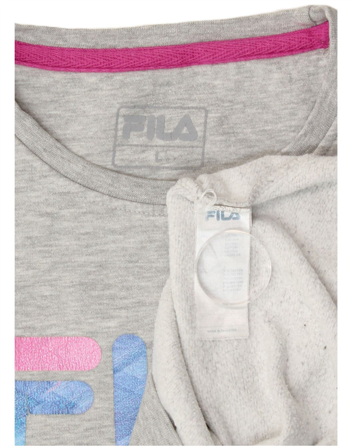Felpa grafica da donna Fila Maglione UK 16 Large Grigio Cotone
