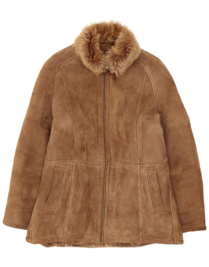 Giacca in shearling vintage da donna vestibilità ampia IT 50 XL marrone classica