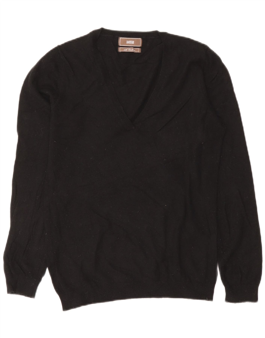 Maglione da donna Marks & Spencer con scollo a V UK 12 Viscosa nera media
