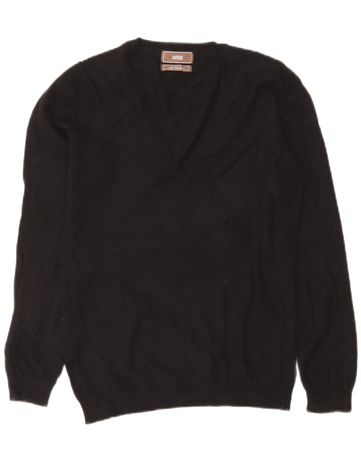 Maglione da donna Marks & Spencer con scollo a V UK 12 Viscosa nera media