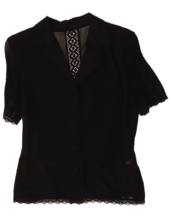 Camicetta camicia a maniche corte da donna vintage IT 42 Medio Nero geometrico