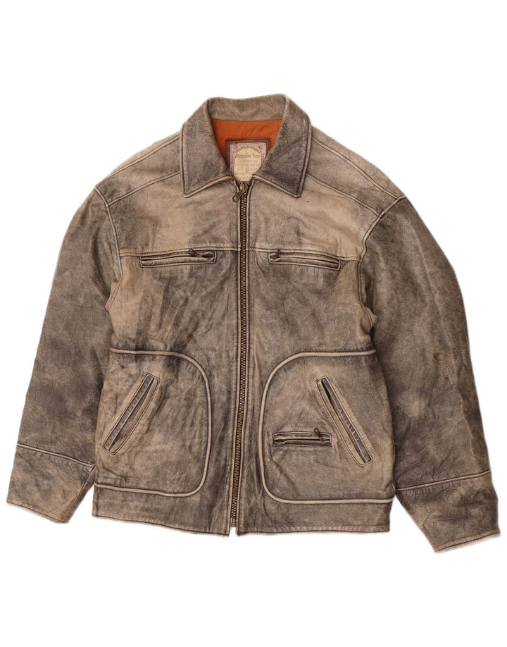Giacca in pelle vintage da uomo UK 40 grande in pelle grigia