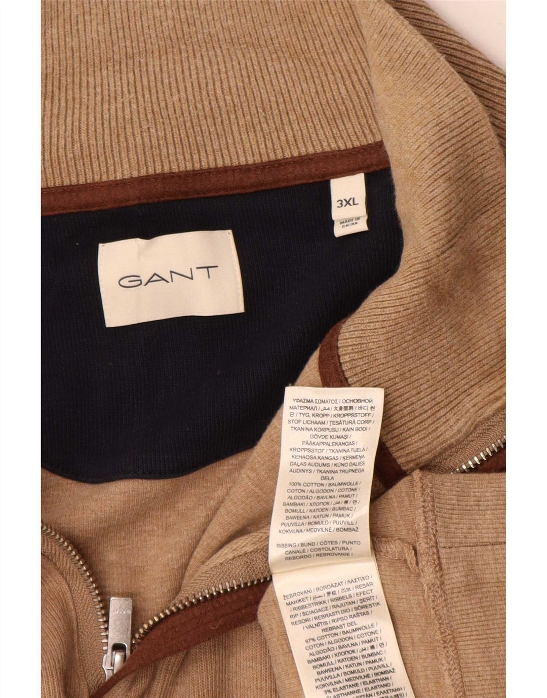 Gant Maglione da uomo con zip e collo 3XL in cotone marrone
