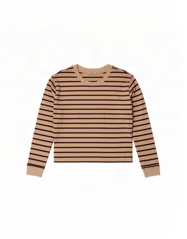 Top corto da donna Zara a maniche lunghe UK 14 Cotone a righe beige medio