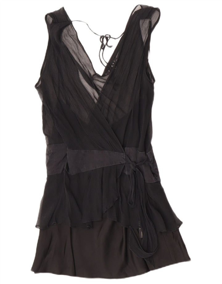 Top camicetta avvolgente senza maniche da donna Coast UK 16 grande seta nera