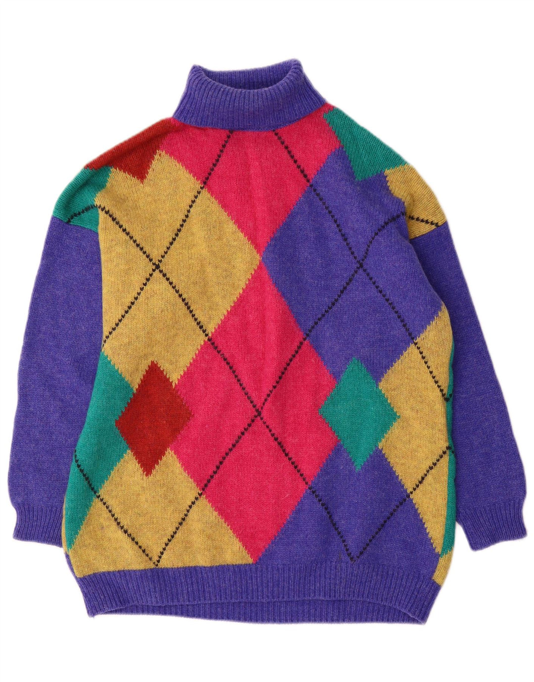 Maglione maglione a collo alto da donna Benetton UK 16 grande multicolore