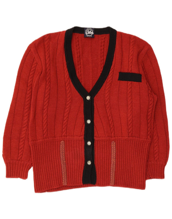 Maglione cardigan da donna vintage UK 14 lana vergine rossa media