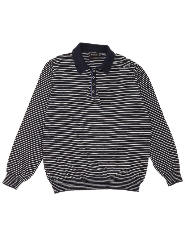 Massimo Dutti Maglione da uomo con collo alto Maglione grande in cotone a righe blu navy