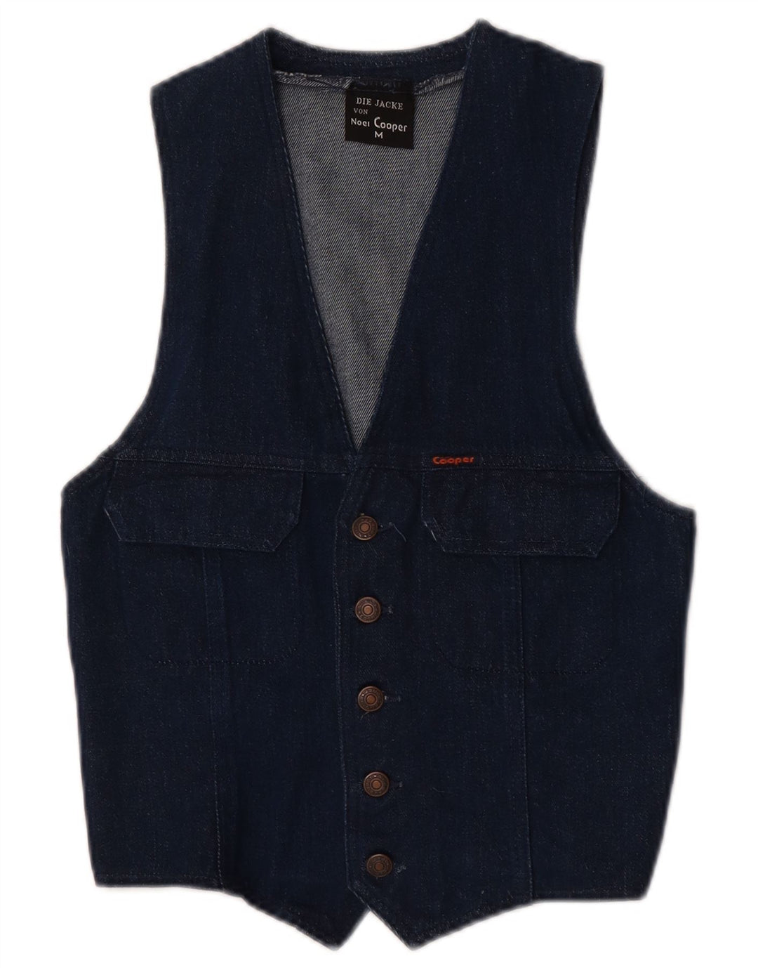 Gilet vintage da uomo in denim di cotone blu medio