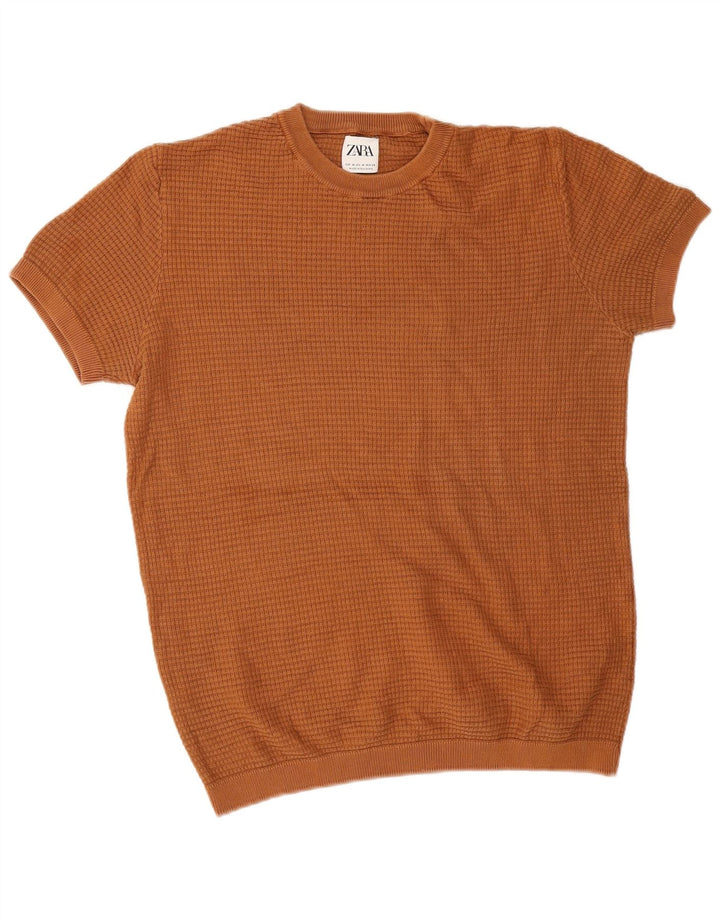 Maglione Zara da uomo girocollo a maniche corte marrone medio