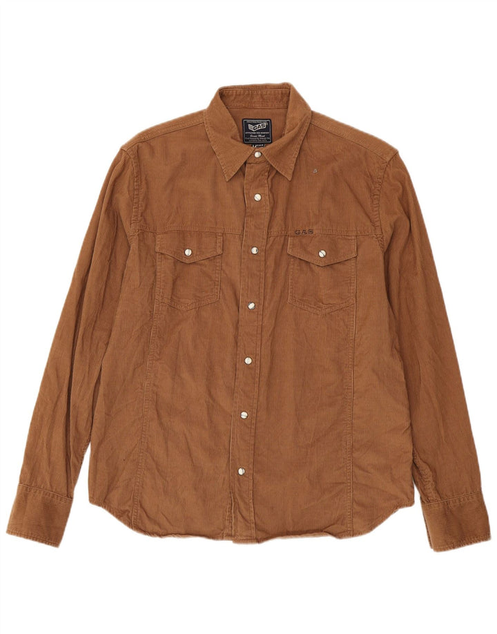 Camicia da uomo in velluto a coste Gas, cotone marrone medio