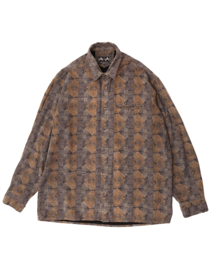 Camicia vintage da uomo in flanella grande blu geometrica