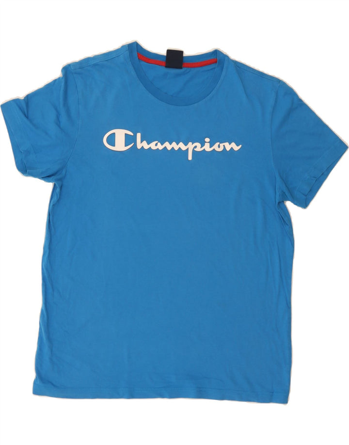 CHAMPION Mens Graphic T-Shirt Top Medium Blue Vintage Champion and Second-Hand Champion from Messina Hembry 