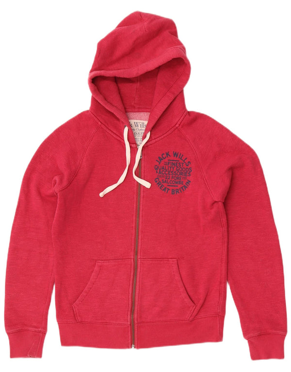Maglione con cappuccio con zip grafica da donna Jack Wills UK 10 piccolo cotone rosa